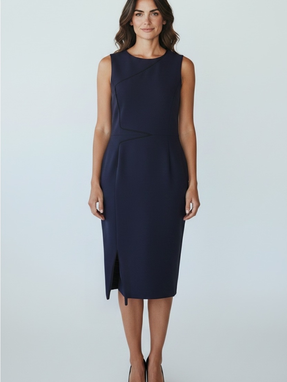 Classiques Entier Navy Sleeveless Midi Sheath Dress